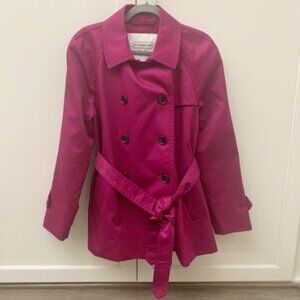 Coach Pink Short Trench Coat Jacket Double Breasted Belted Rain Size Large